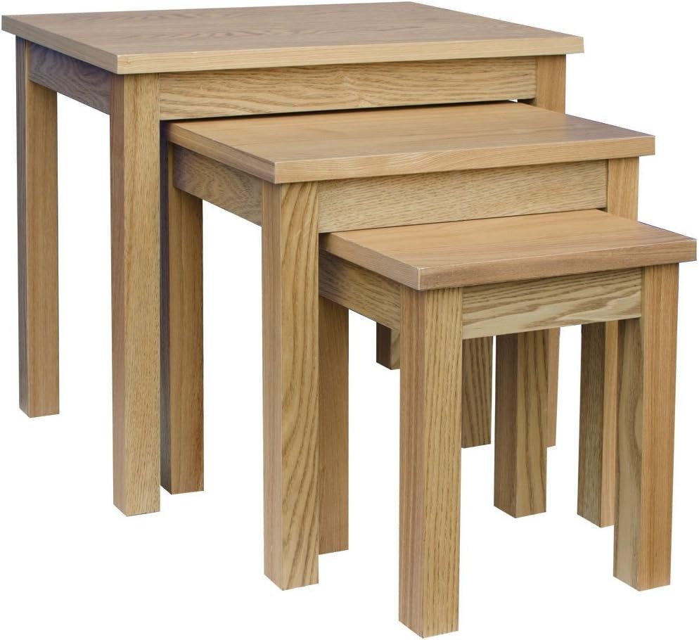 Modern Oak Veneer Nesting Tables Set 3 Square Side End Coffee Living Room