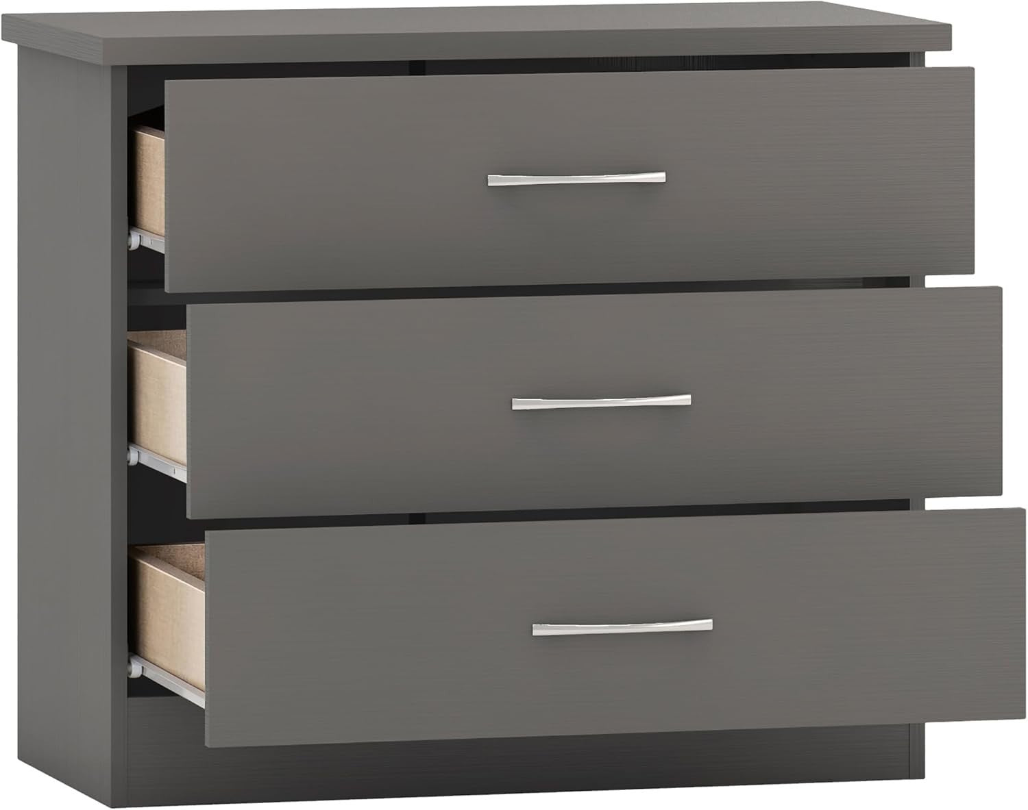Modern Grey 3 Drawer Chest of Drawers Bedroom Storage Cabinet 3D Finish