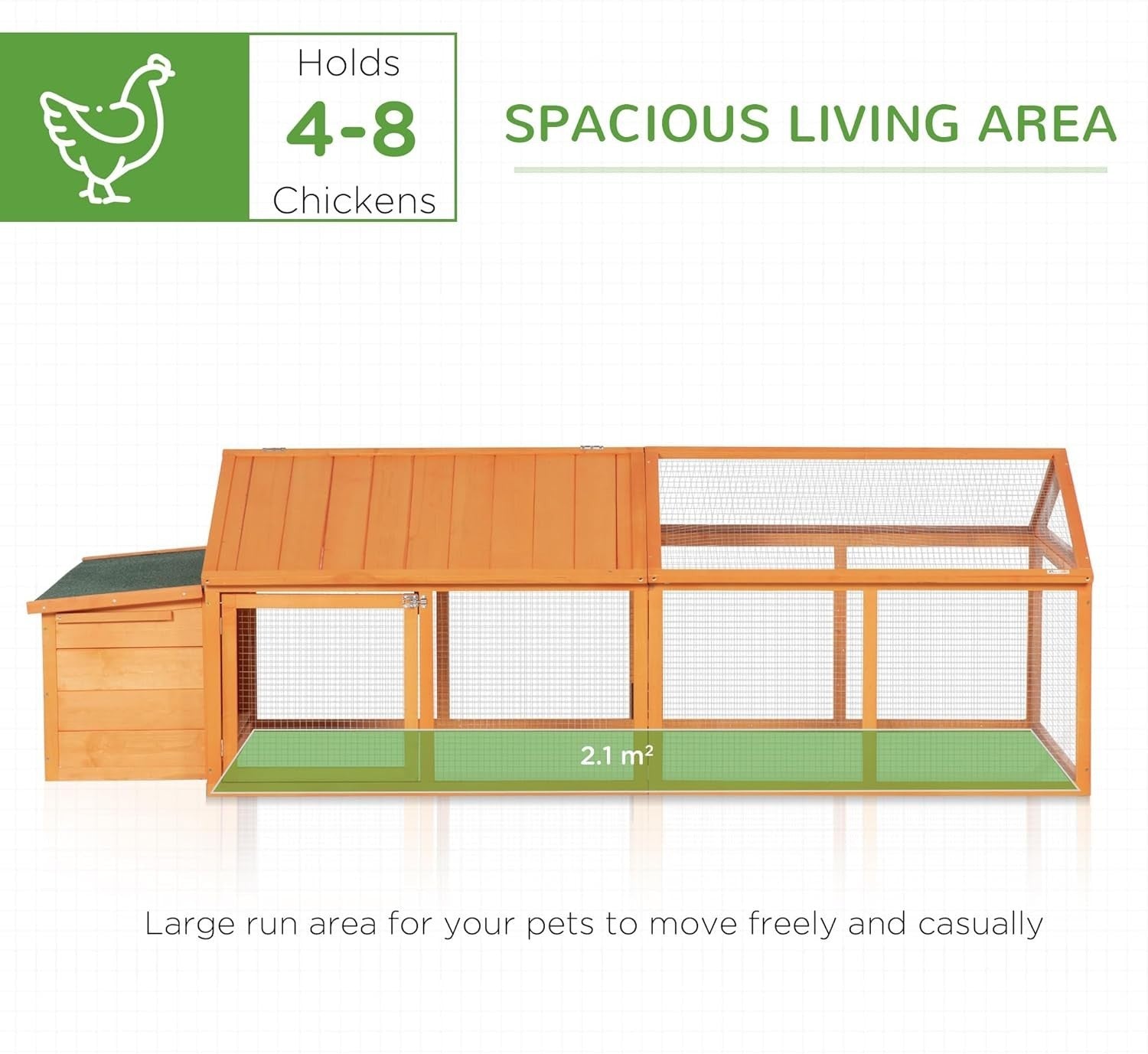 Large Wooden Chicken Run with Nest Box Open Roof Outdoor Coop 4–8 Hens