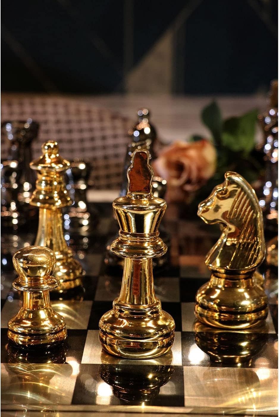 Luxury Metallic Gold & Silver Chess Set 60cm – Premium Decorative Board Game
