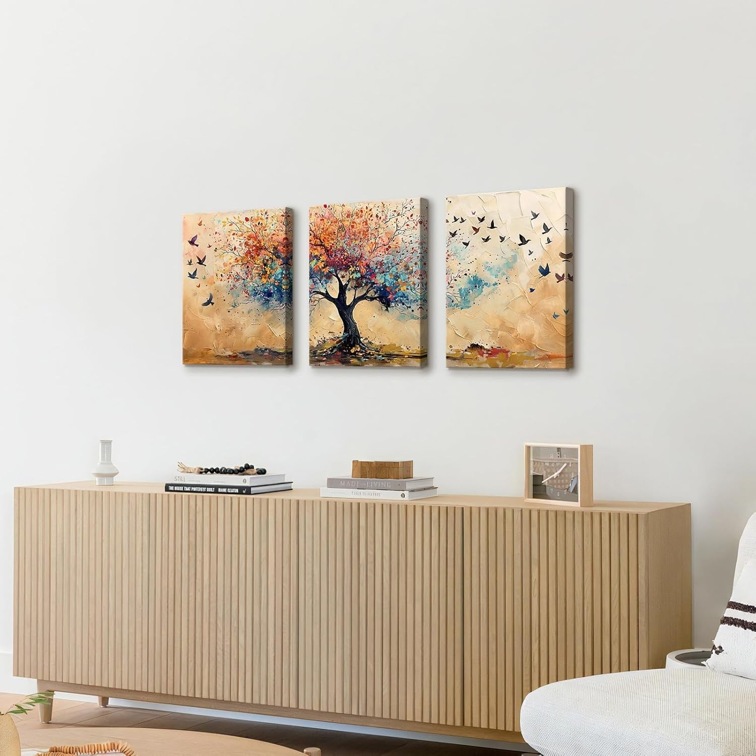 Set of 3 Tree of Life Canvas Wall Art 30x40cm Framed Modern Decor