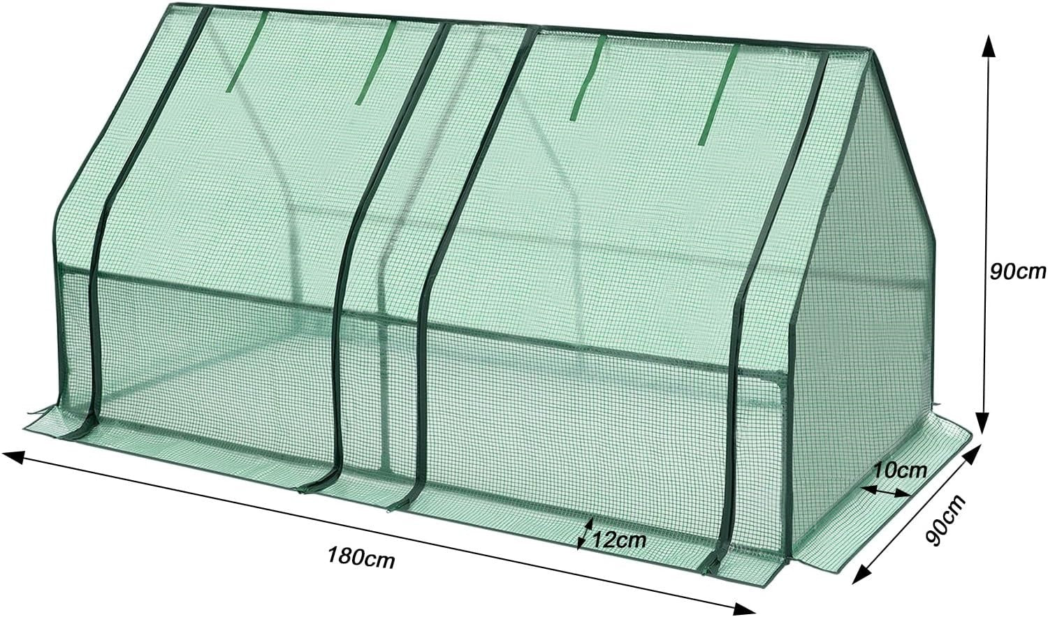 Mini Garden Greenhouse 180x90x90cm with Roll-Up Windows & PE Cover for Plants