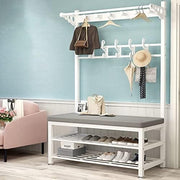 Metal Coat Rack with Shoe Bench 4-in-1 Hall Tree Entryway 80cm