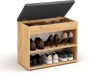 Narrow Shoe Storage Bench with Cushion Seat Hidden Compartment Entryway Unit