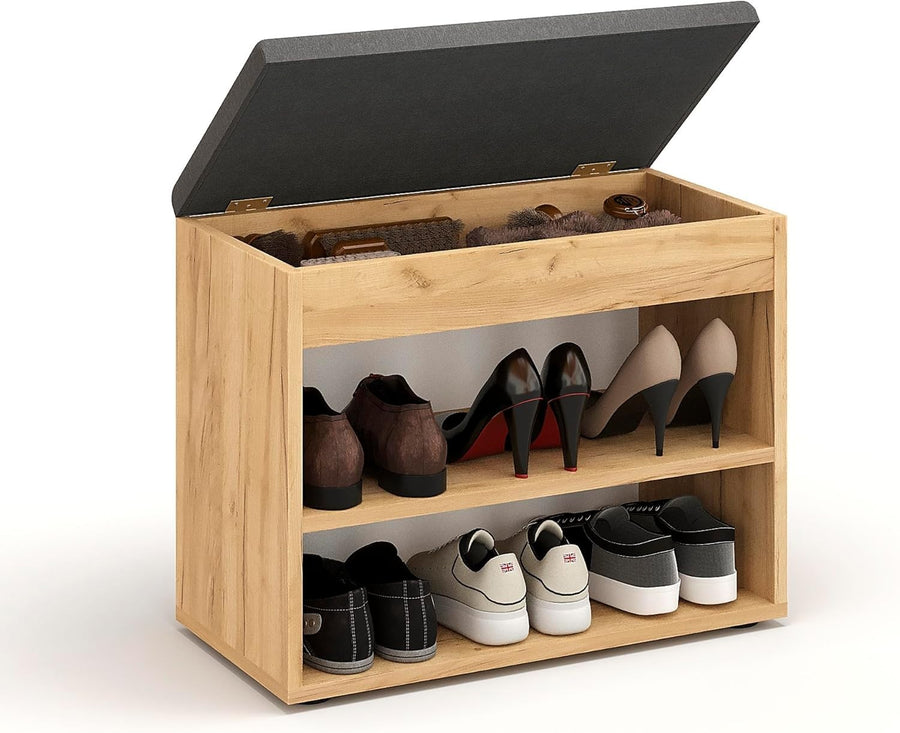 Narrow Shoe Storage Bench with Cushion Seat Hidden Compartment Entryway Unit
