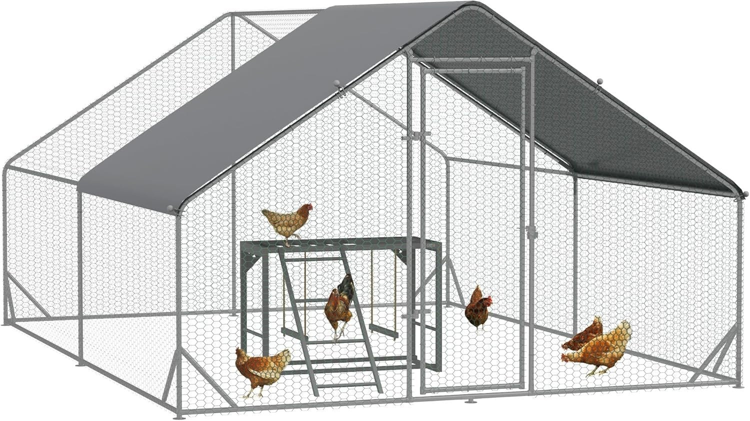 Walk In Chicken Run 3x4m Galvanised Coop with Cover & Shelf