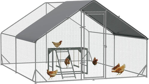 Walk In Chicken Run 3x4m Galvanised Coop with Cover & Shelf