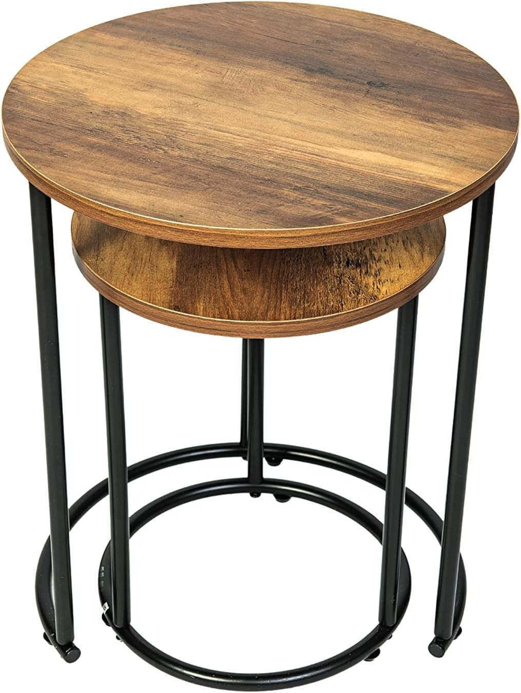 Nesting Coffee Tables Set of 2 Rustic Oak Metal Frame Storage Side End NEW