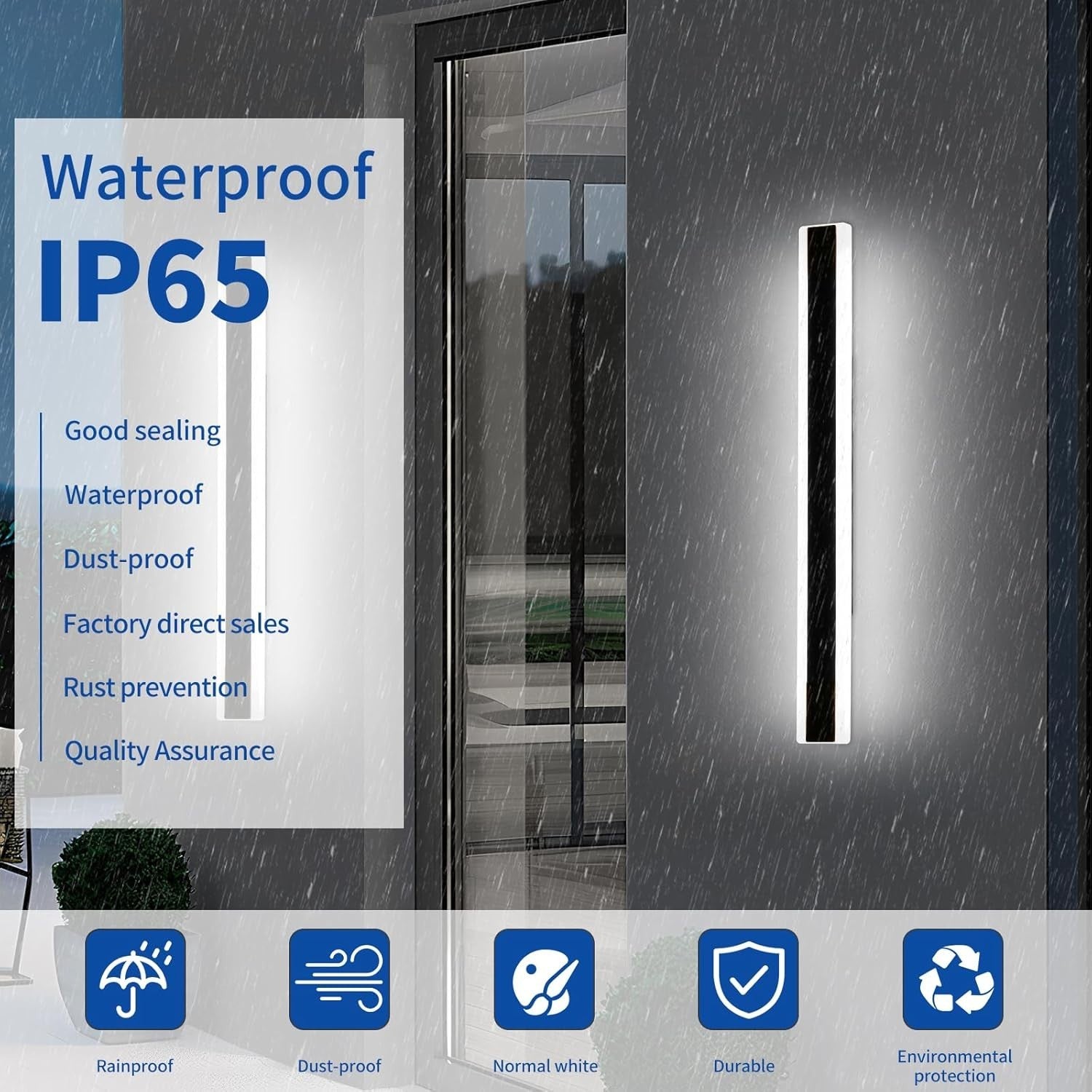 Outdoor LED Wall Light 80cm Cool White, Waterproof, Modern Garden Sconce