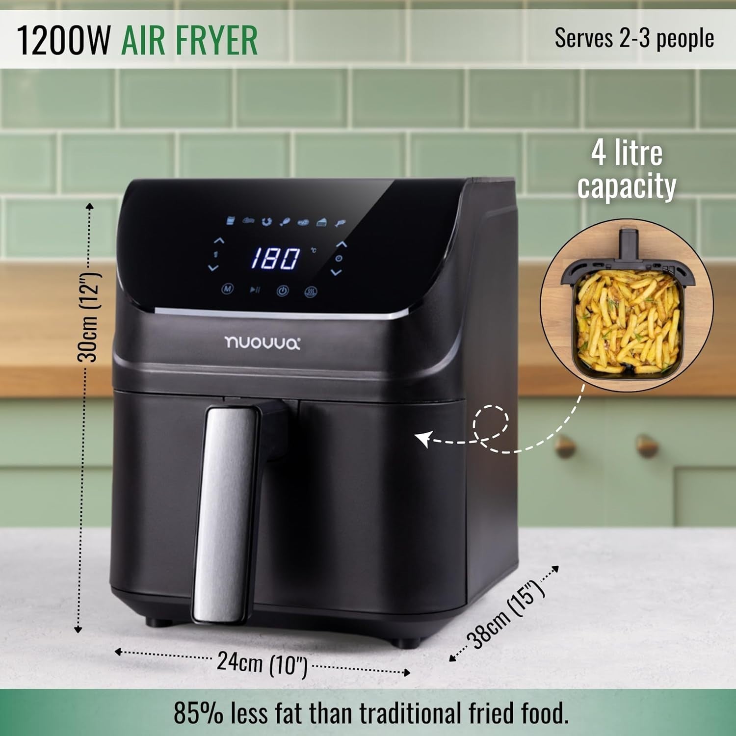 Air Fryer Oven 4L Digital Display 7 Presets Healthy Oil-Free Cooking 1200W