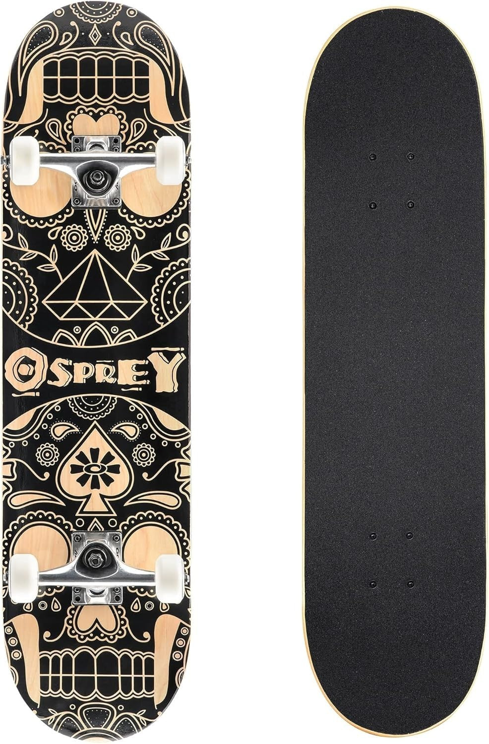 31" Double Kick Skateboard Candy Skull Trick Board ABEC7 Maple Deck PU Wheels