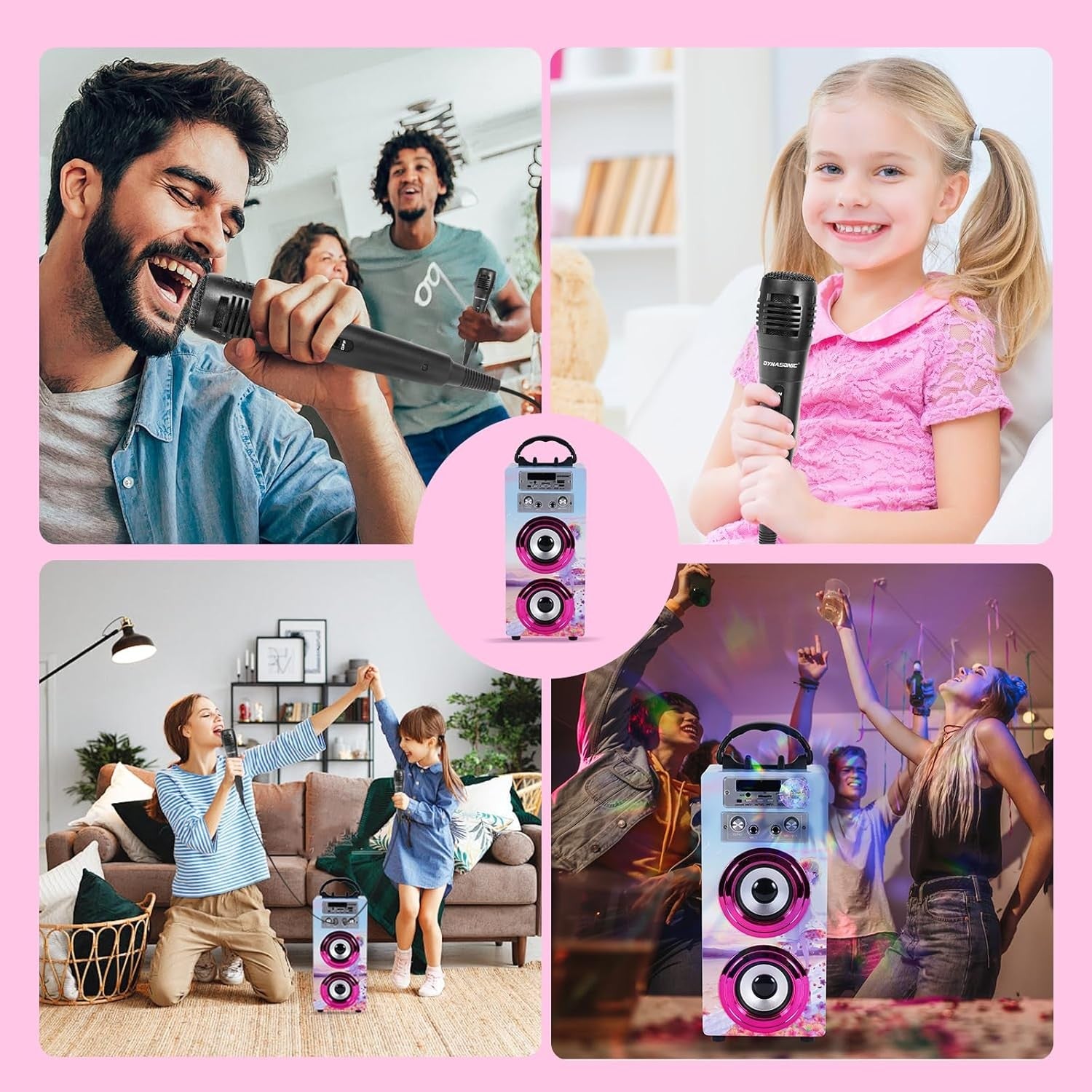 Portable Karaoke Machine Bluetooth 2 Wireless Mics LED