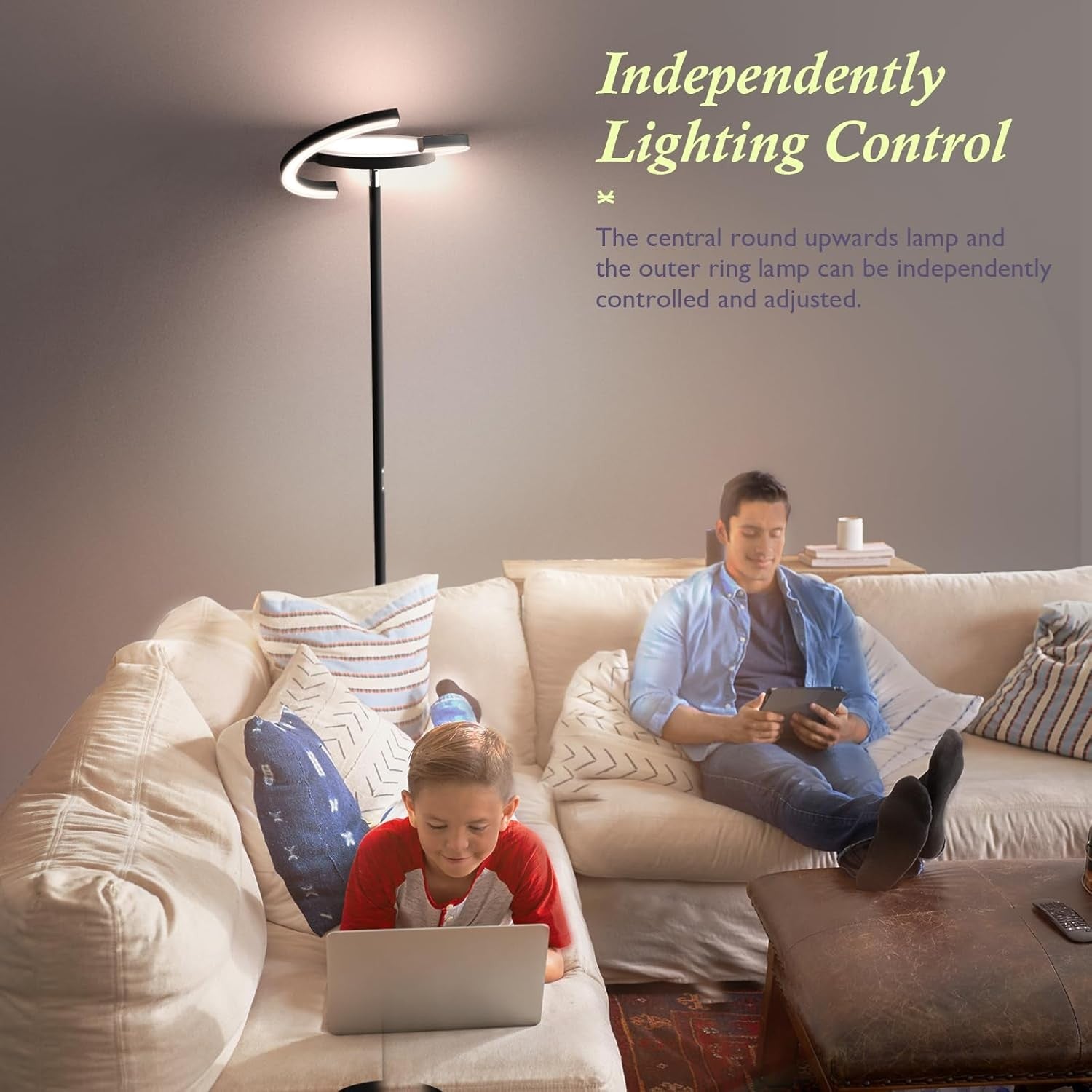 Modern LED Floor Lamp Dimmable Remote Touch Eye Caring Uplighter Black