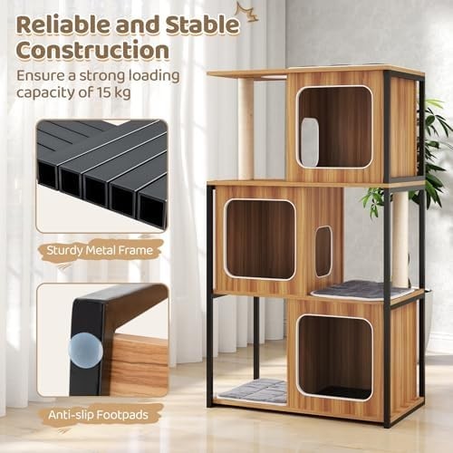 Modern Cat Tree Tower with Condos, Scratching Posts & Plush Cushions