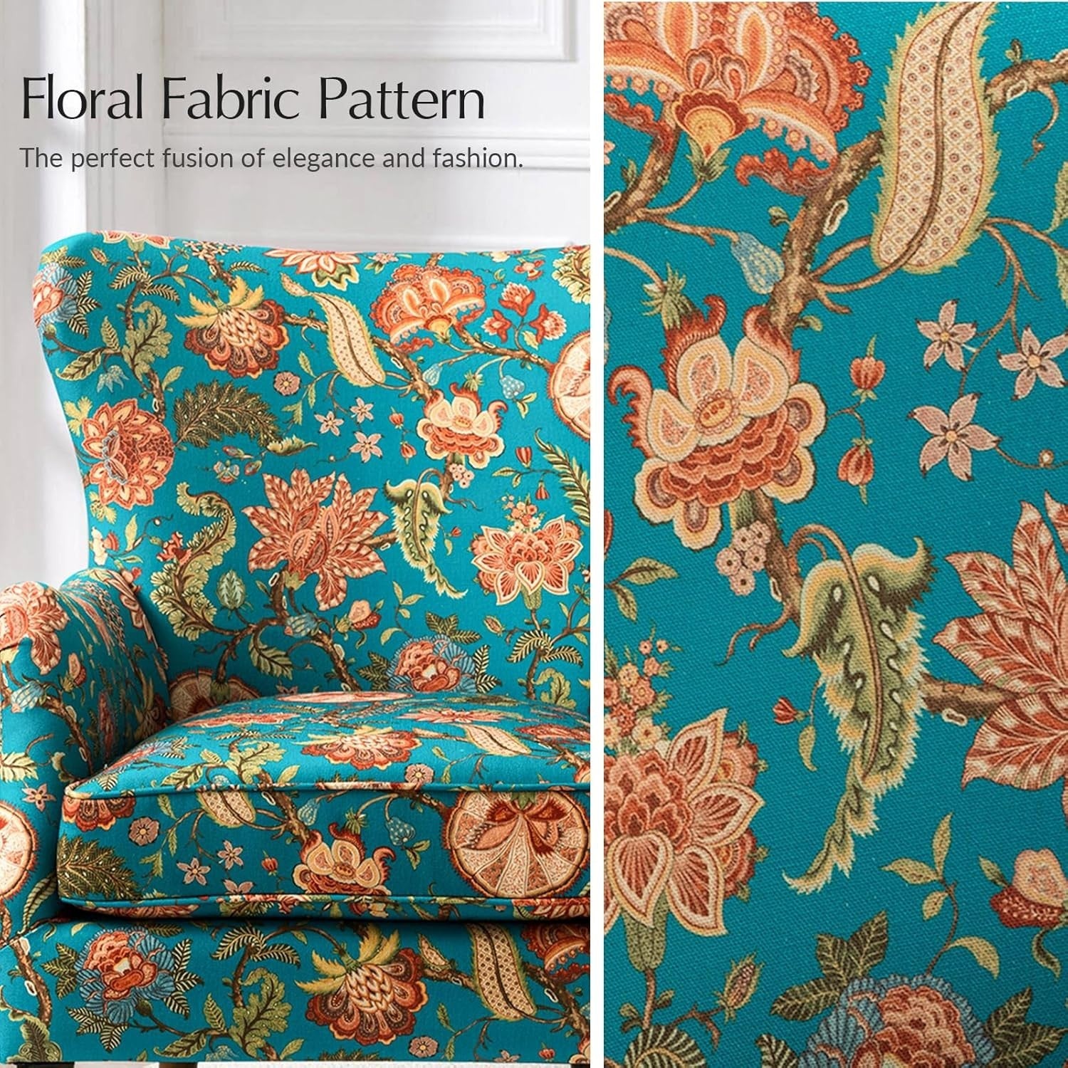 Teal Floral Wingback Armchairs Set of 2 – Classic Lounge Chairs