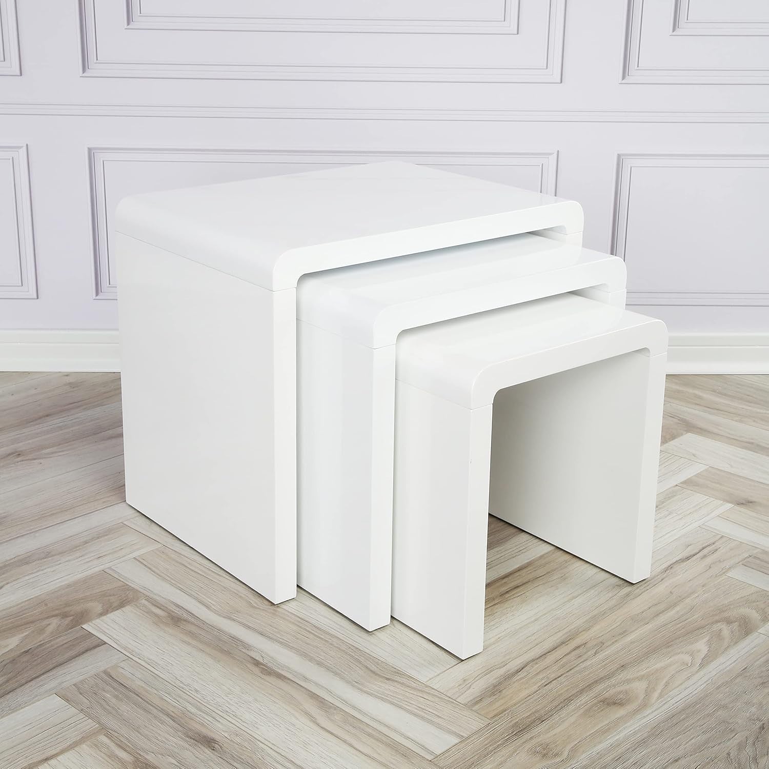 White High Gloss Coffee Table Set of 3 Nesting Living Room Side End Tables