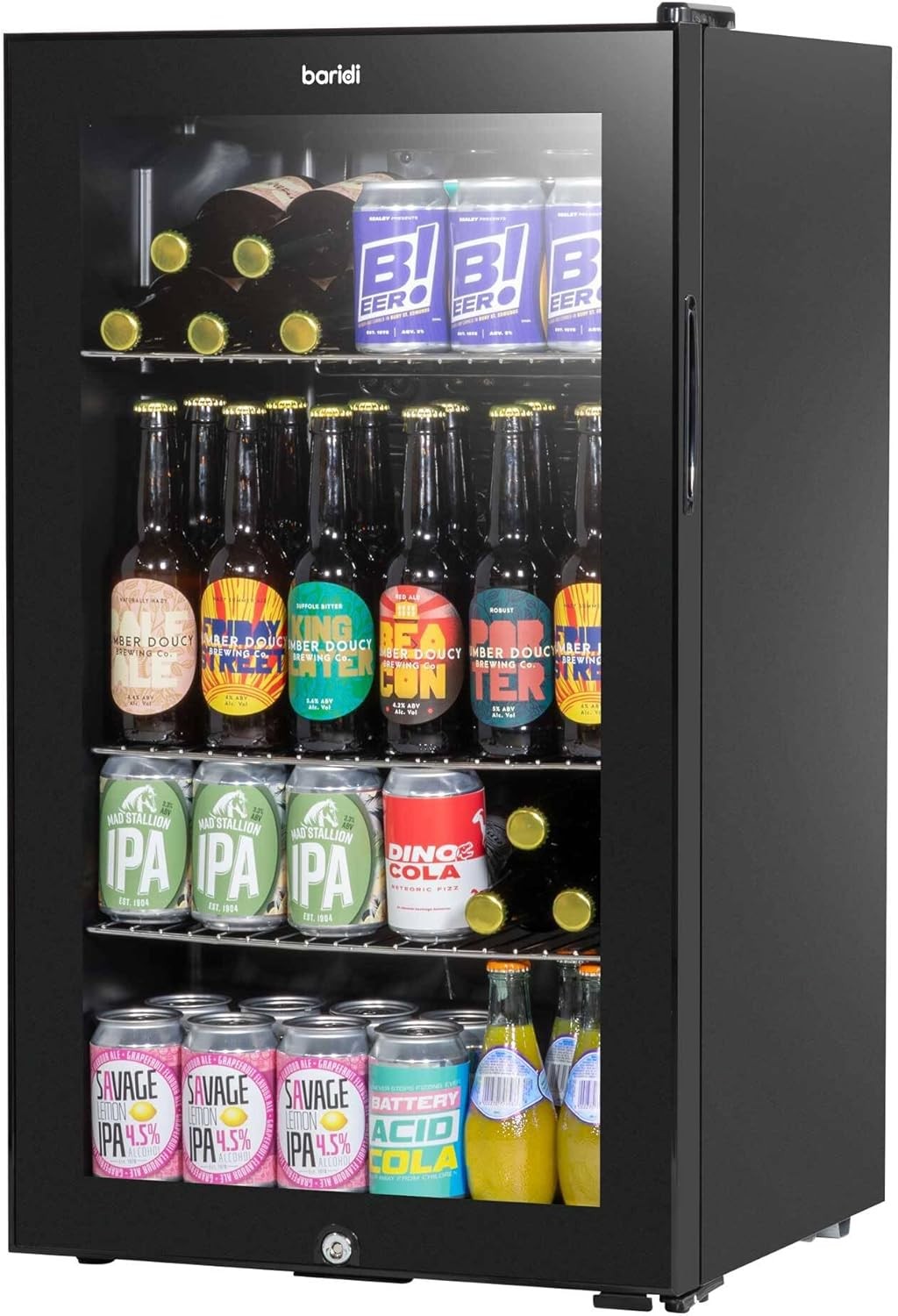 Under Counter Drinks Fridge 85L Glass Door LED Light Beer Wine Cooler