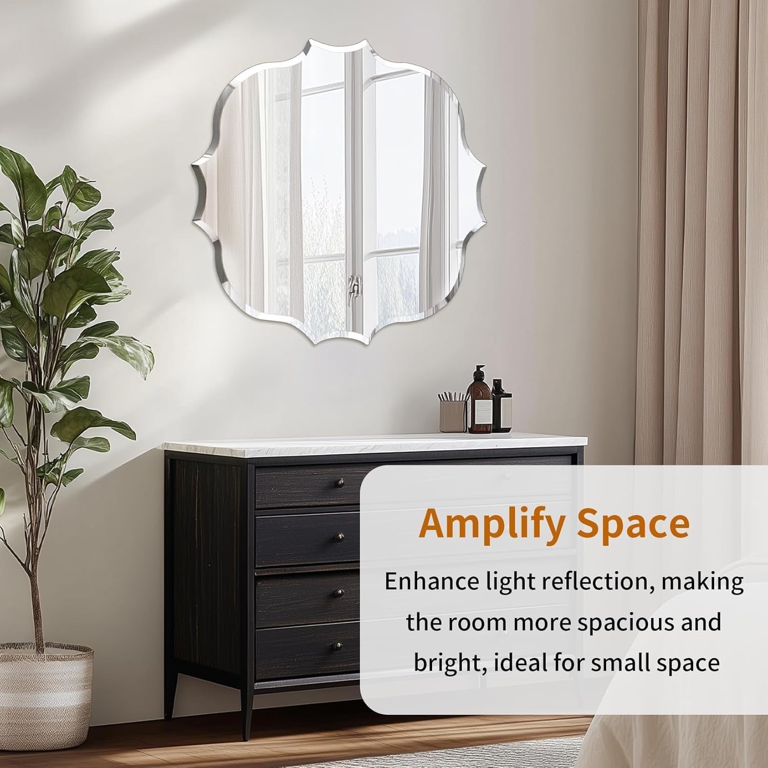 Irregular Wall Mirror 80x80cm Frameless Curved Glass for Bathroom Hallway