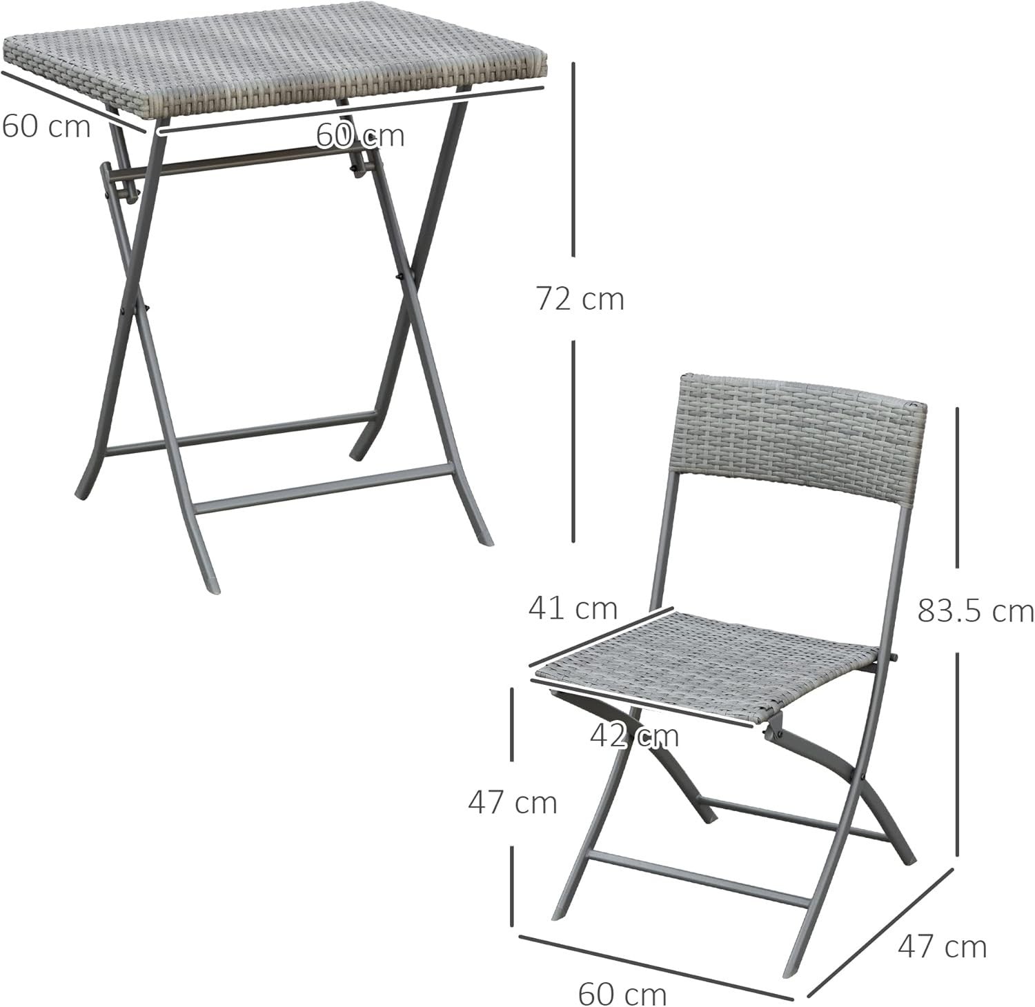 3 Piece Folding Rattan Bistro Set Patio Table Chairs Balcony Garden
