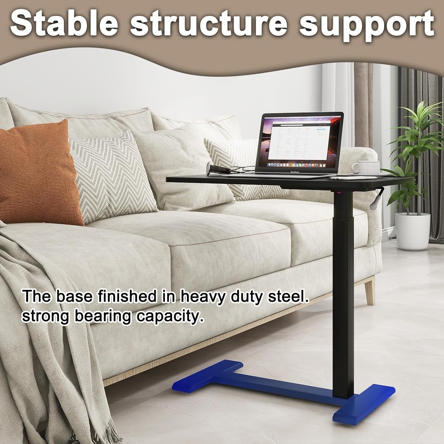 Overbed Table Adjustable Height Pneumatic Laptop Desk Rolling Bedside Stand