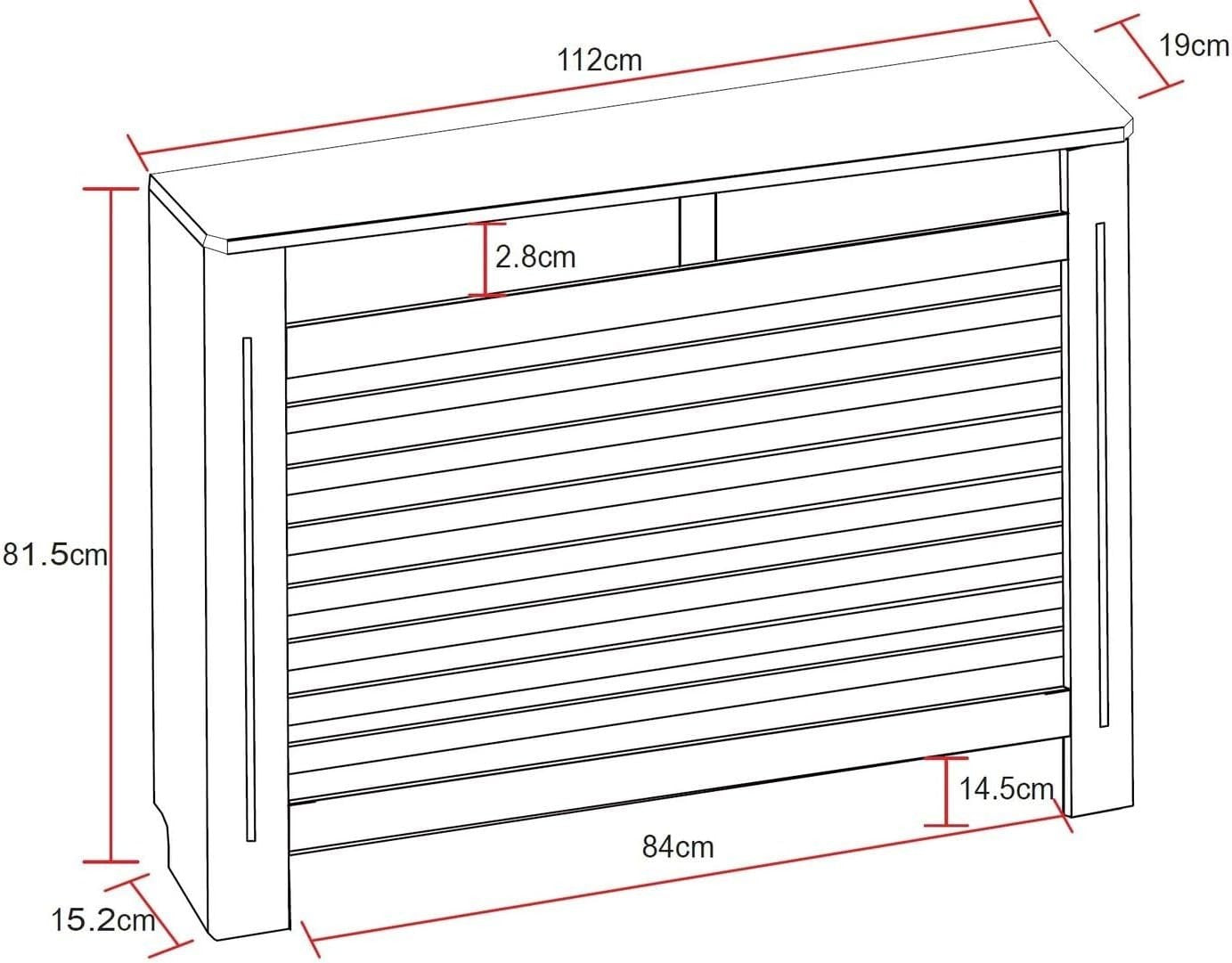 Grey Radiator Cover Modern Horizontal Slat W112xH81.5cm MDF Heater Cabinet