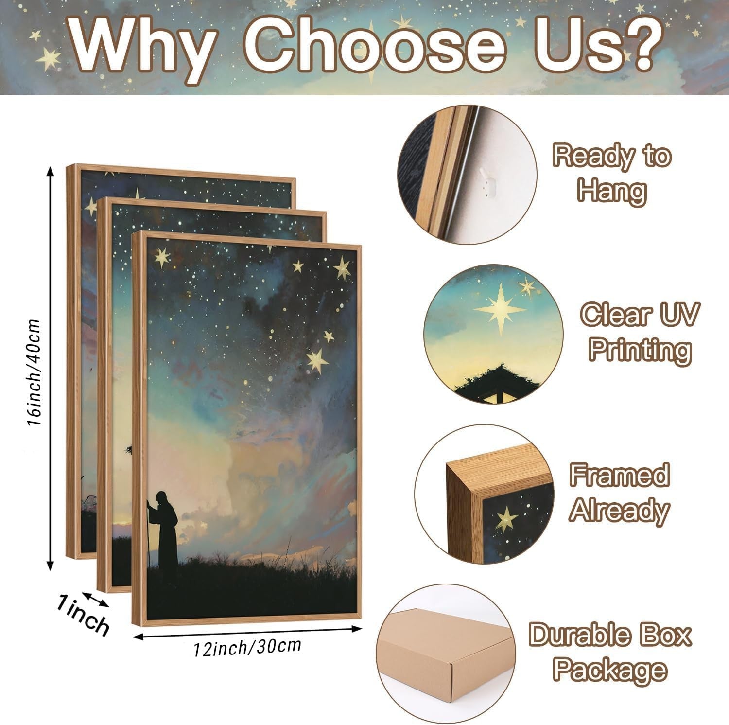 Christian Nativity Framed Canvas Wall Art Set 3 Religious Christmas Decor