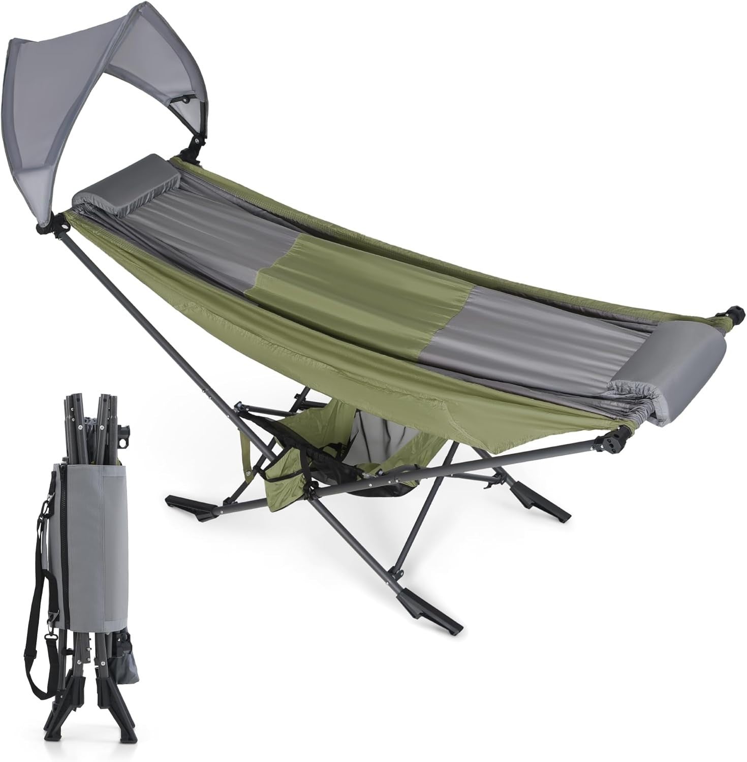 Green Portable Hammock with Stand & Adjustable Canopy | 168x76cm Heavy-Duty