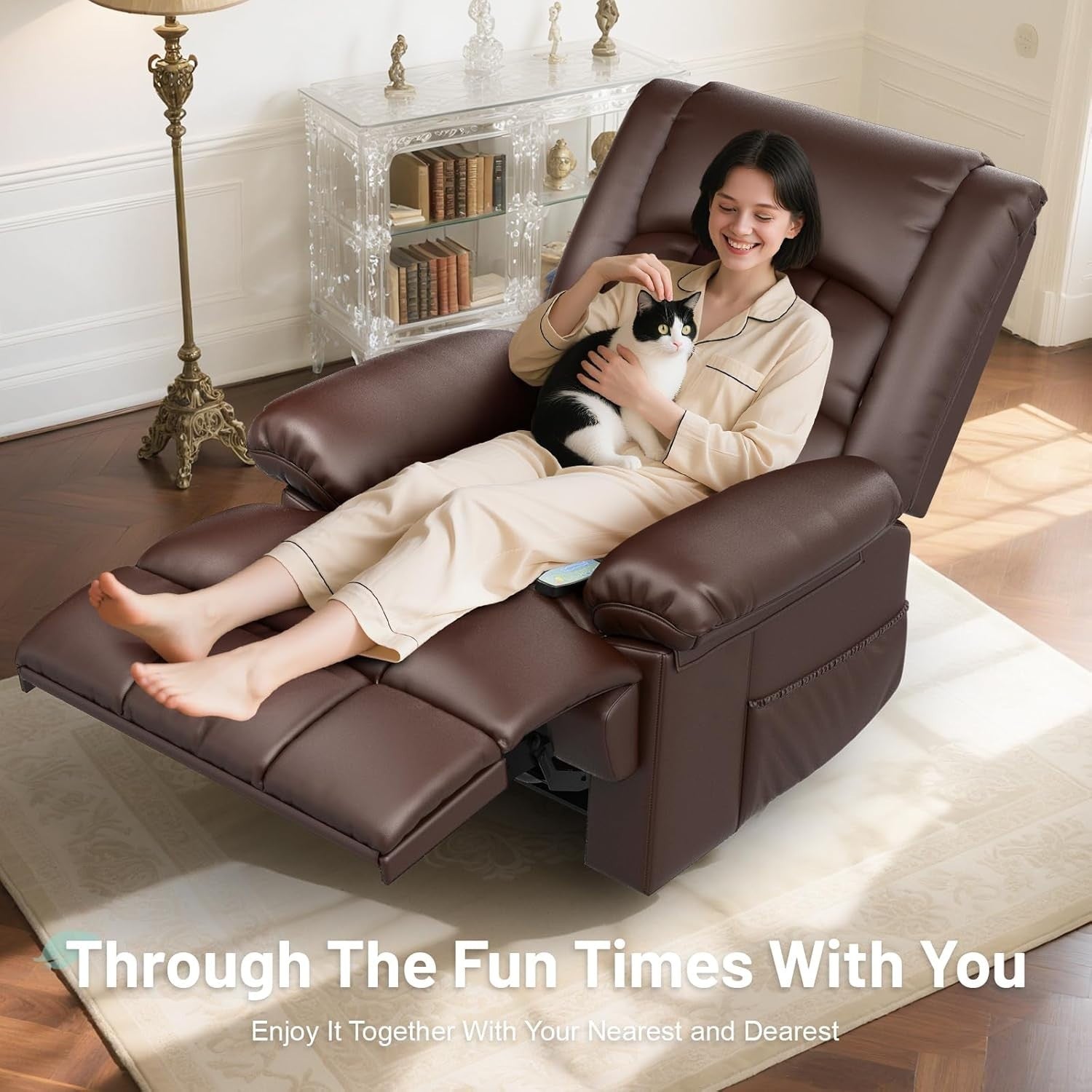 Recliner Armchair Massage Heat Padded Chair Adjustable Backrest Legrest Brown