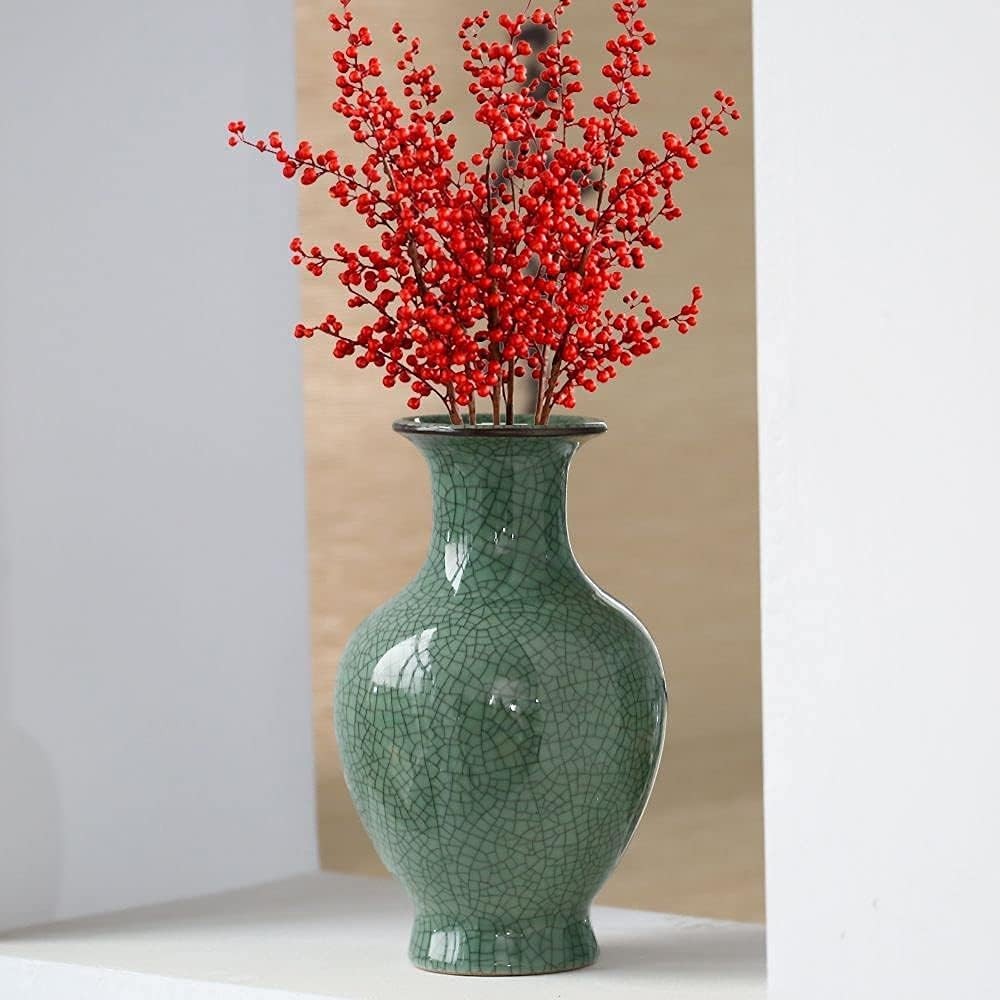Large Green Crackle Glaze Ceramic Vase Handmade Porcelain Home Décor
