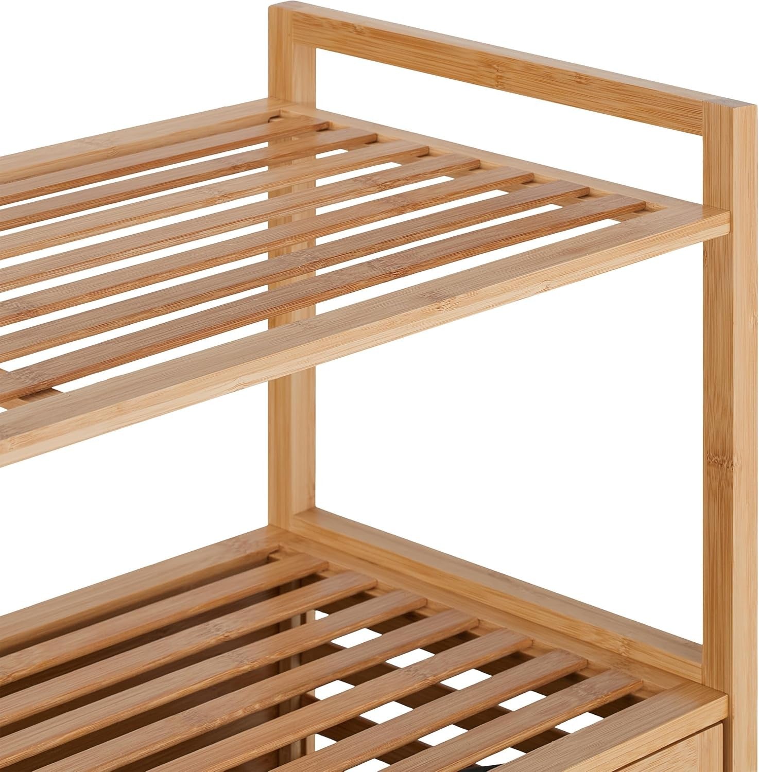 Bamboo Laundry Basket with Shelves 2 Tilt Bins 40L Bathroom Storage Unit 95x88cm