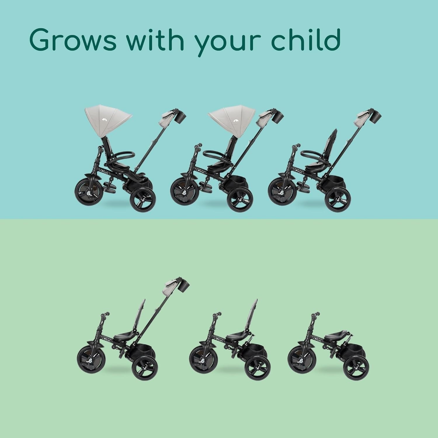 Foldable Baby Trike with Parent Handle Canopy 10M-4Y Toddler Bike Grey