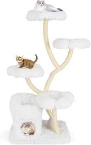 162cm White Cat Tree Flower Platforms Condo Sisal Scratching Tower Indoor