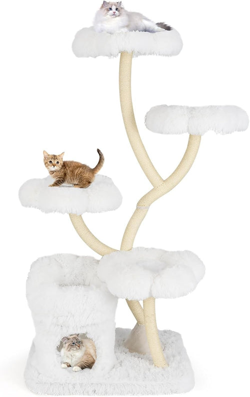 162cm White Cat Tree Flower Platforms Condo Sisal Scratching Tower Indoor