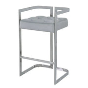 Grey Velvet Bar Stool with Backrest Chrome Stainless Steel Frame Modern
