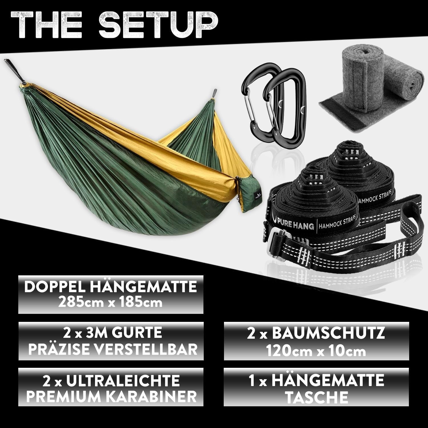 Luxury Outdoor Green Hammock with Stand & Canopy, Padded Lounger 243x103x135cm