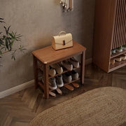 Small 2-Tier Wooden Shoe Bench with Seat – Entryway Hallway Storage