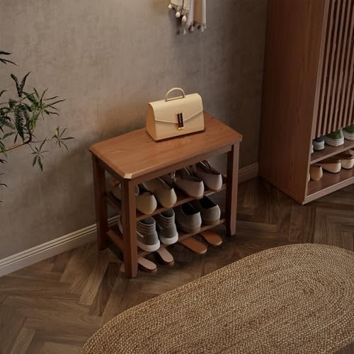 Small 2-Tier Wooden Shoe Bench with Seat – Entryway Hallway Storage