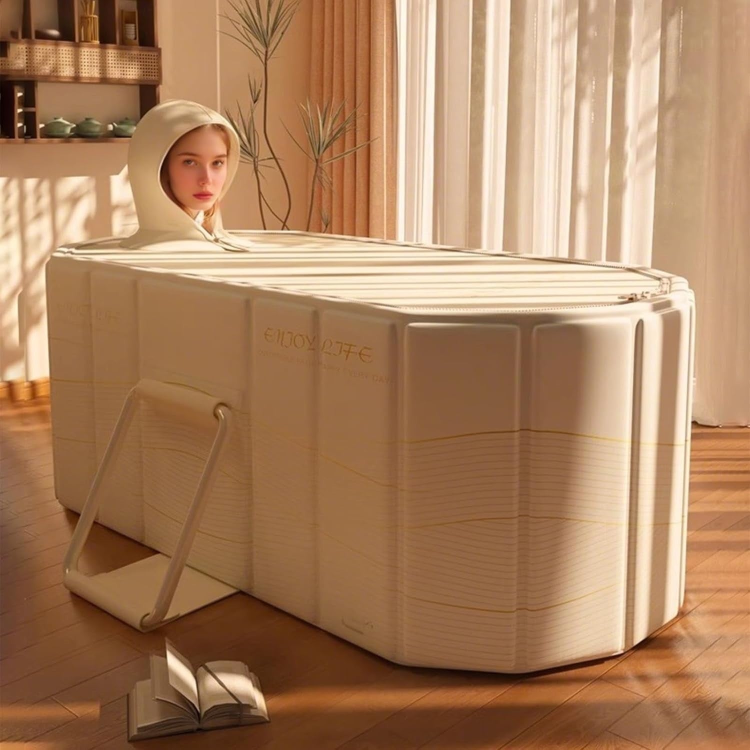 Portable Folding Bathtub SPA Sauna Ice & Hot Bath 1.2m Adults Kids Gold