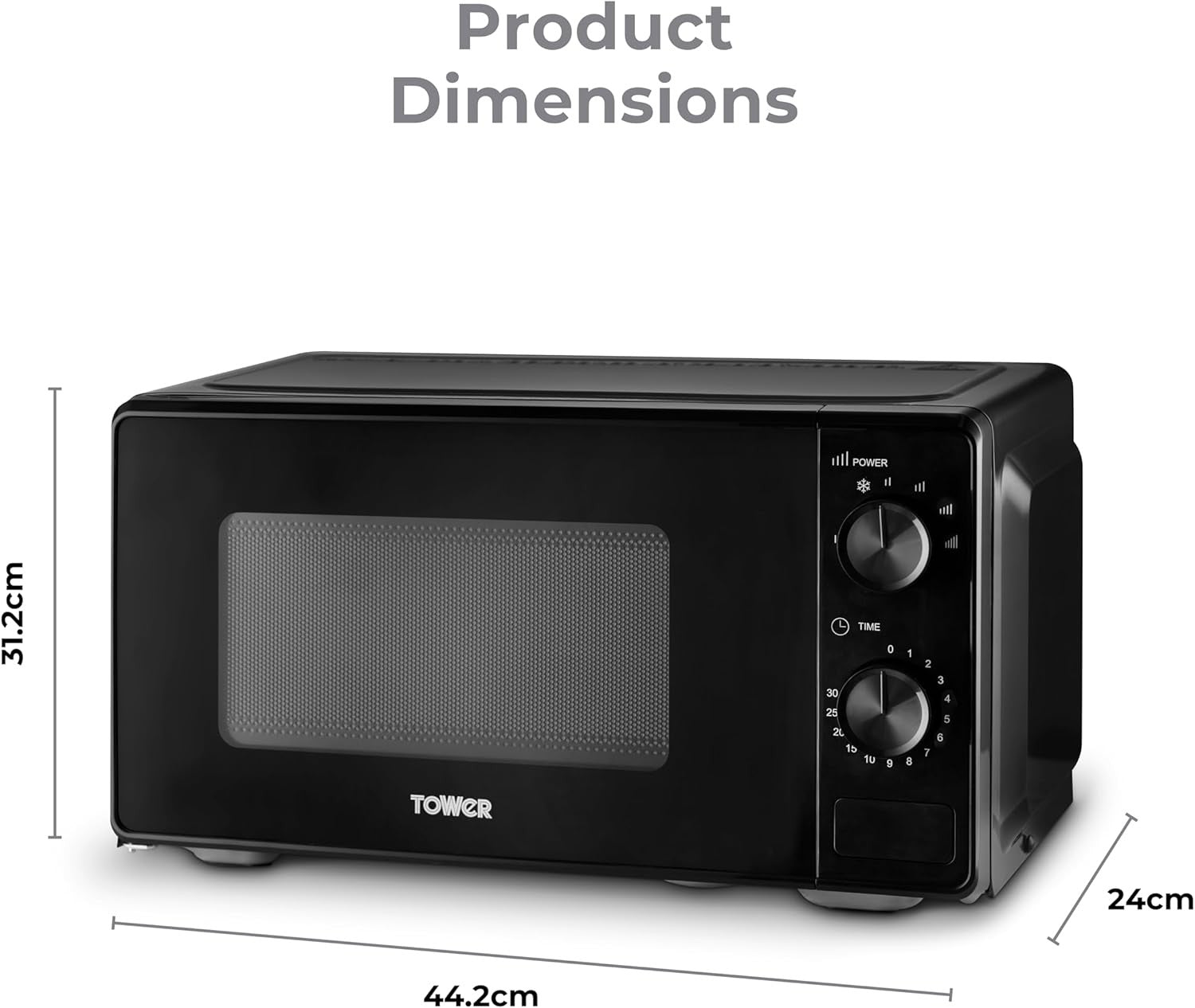 20L 800W Manual Microwave 5 Power Levels Defrost Black