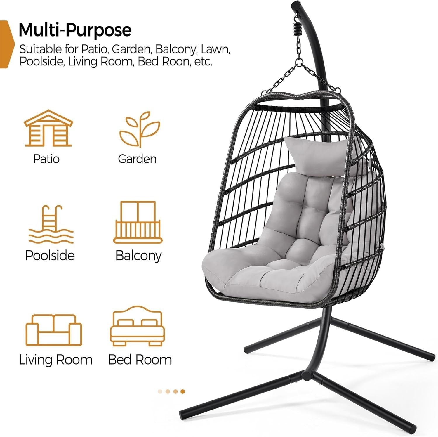 Egg Swing Chair with Stand Garden Hanging Rattan Hammock Indoor Outdoor
