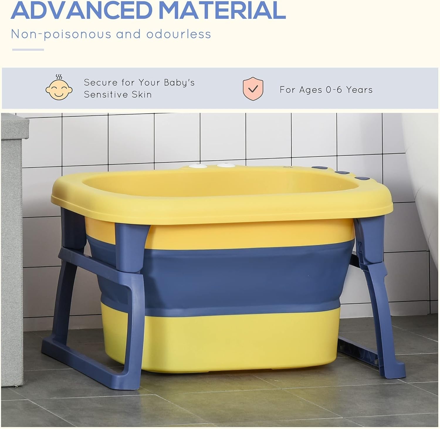 Baby Bathtub 0-6 Years | Collapsible Non-Slip Infant Toddler Bath with Stool