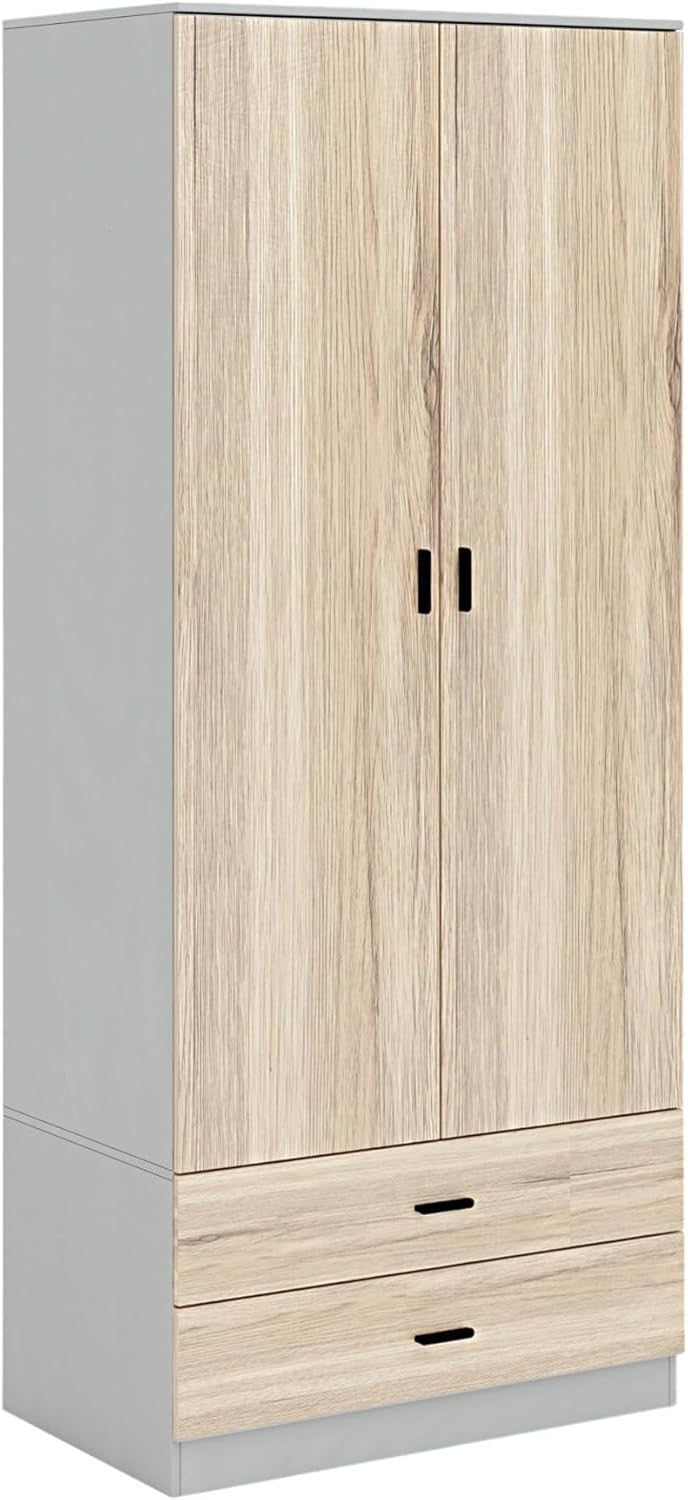 Modern 2 Door Wardrobe Oak Drawers & Hanging Rail | Bedroom Storage Unit