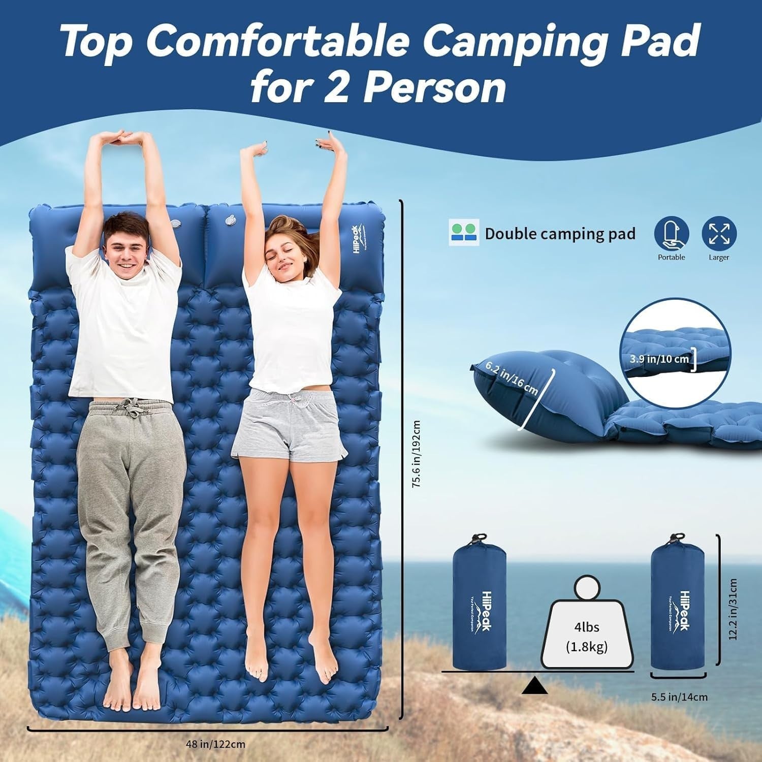 Ultralight Inflatable Camping Sleeping Pad with Built-in Foot Pump | Waterproof