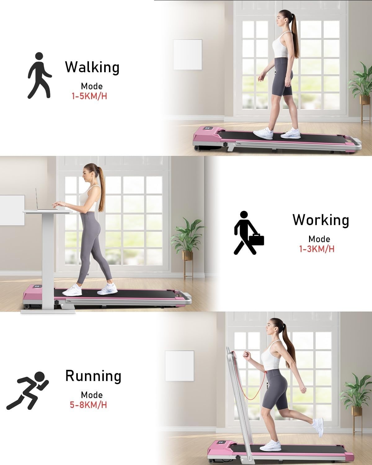 Folding Under Desk Treadmill 1-8KM/H Incline LED Display Quiet Home Gym