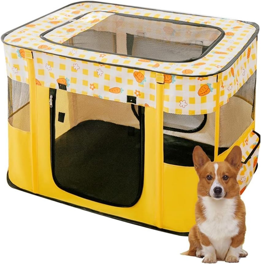 Portable Foldable Pet Playpen Indoor Outdoor Dog Cat Tent Kennel Yellow