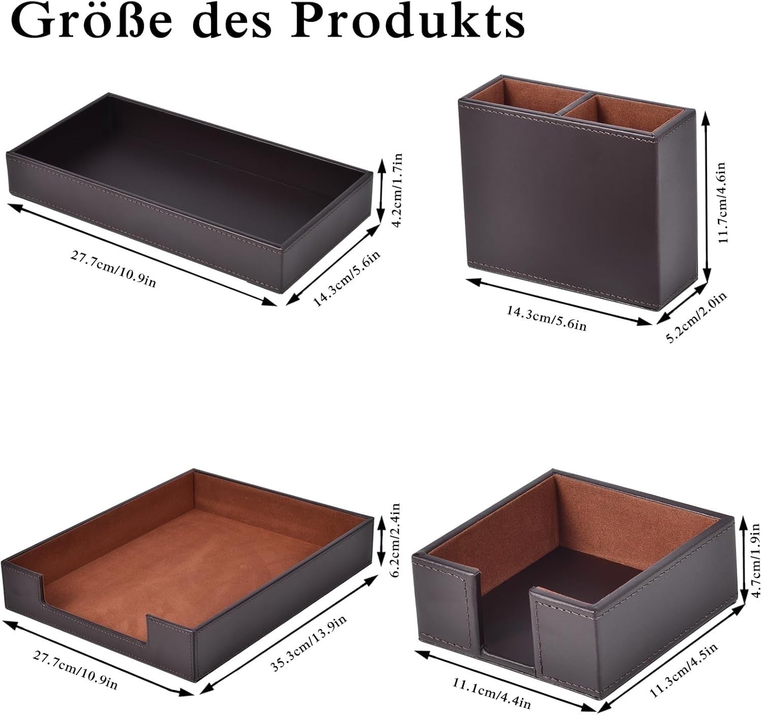 4-Piece PU Leather Desk Organiser Set, Pen Holder, Letter Tray, Note Box