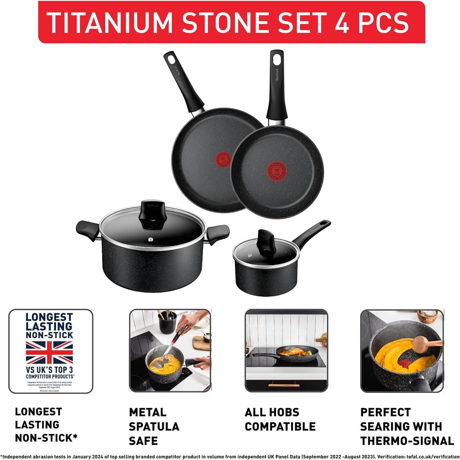 4pcs Stone Non-Stick Cookware Set 2 Saucepans + 2 Frying Pans Induction Ready