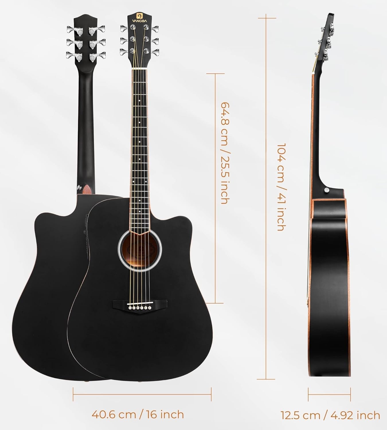 Electro Acoustic Guitar 41in Cutaway 4 Band EQ Black