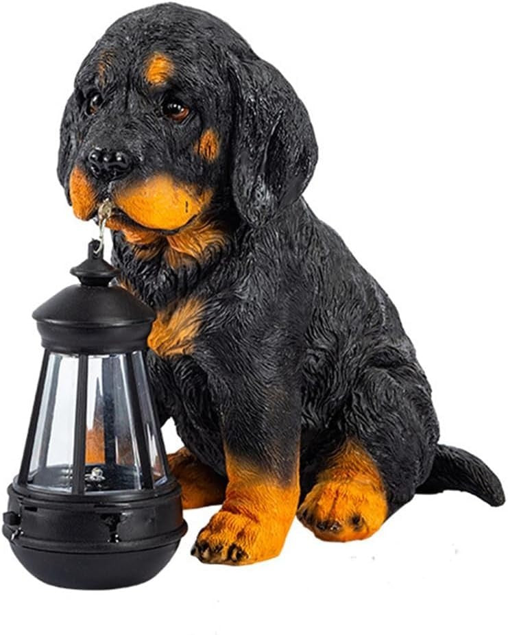Solar Powered Garden Lantern Statue, Realistic Dog Figurine with LED Lights