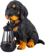 Solar Powered Garden Lantern Statue, Realistic Dog Figurine with LED Lights
